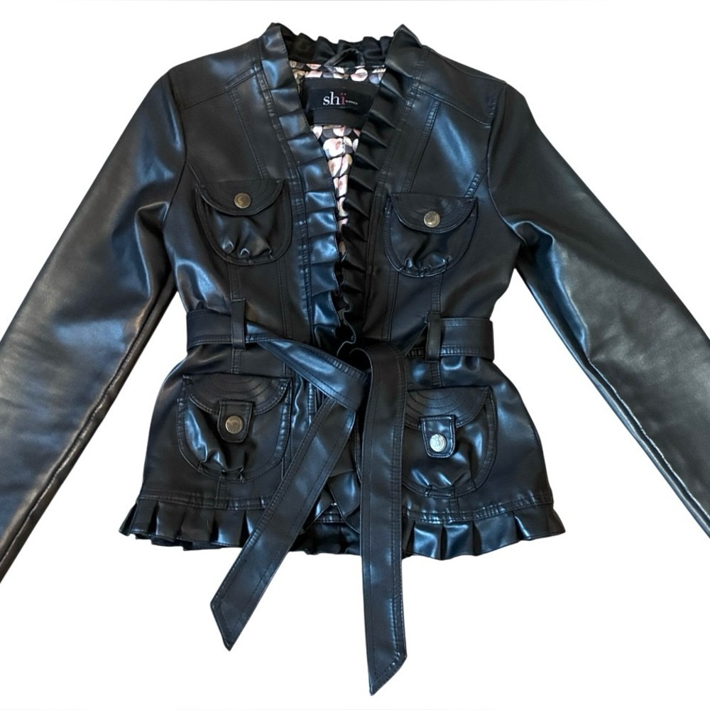 Shi by Journeys faux leather jacket Blazer Black Belted Women’s XS Lined